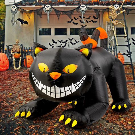 cat on pumpkin inflatable|halloween inflatable cat moving head.